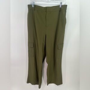 Modern Works Olive Green Wide Leg High Waisted Flowy Cargo Pants Size M Medium